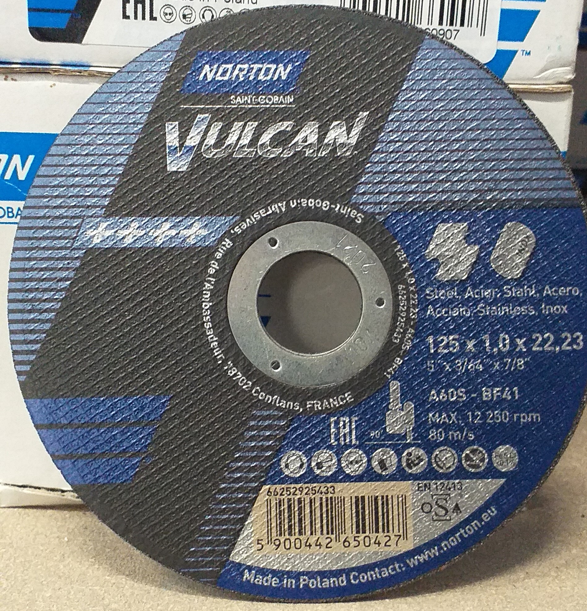 Disc VULCAN 125x1x22.23mm pentru metal si inox, Norton